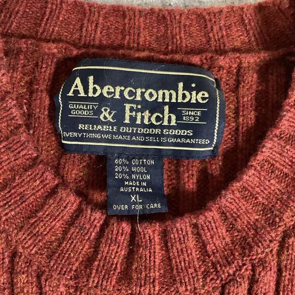 Vintage Abercrombie & Fitch Sweater Mens XL Red Ribbed Muscle Wool Blend - Picture 11 of 14